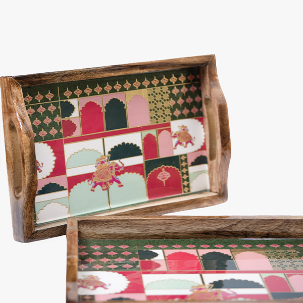 Wooden Rectangular Tray Set of 2