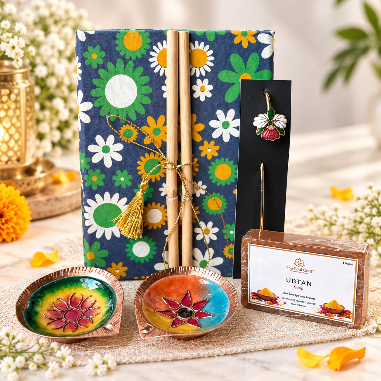 The Heritage Hamper - Copper Enamel Diyas & Keepsake Gift