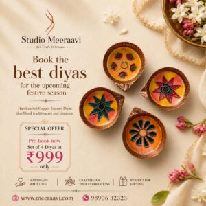 Handcrafted Copper Enamel Diyas set of 4